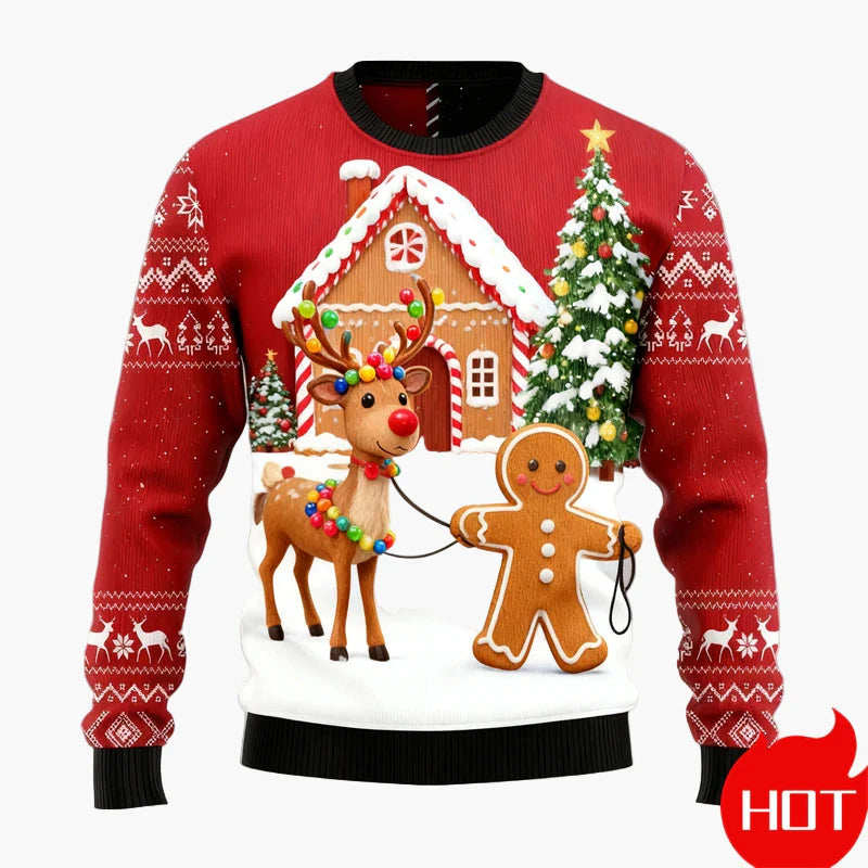Men's Ugly Christmas Sweater – Christmas Pullover with Gingerbread Motif