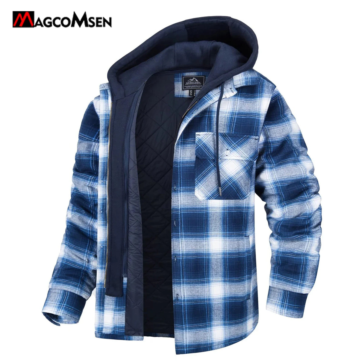 Men's plaid shirt jacket with hood, lined