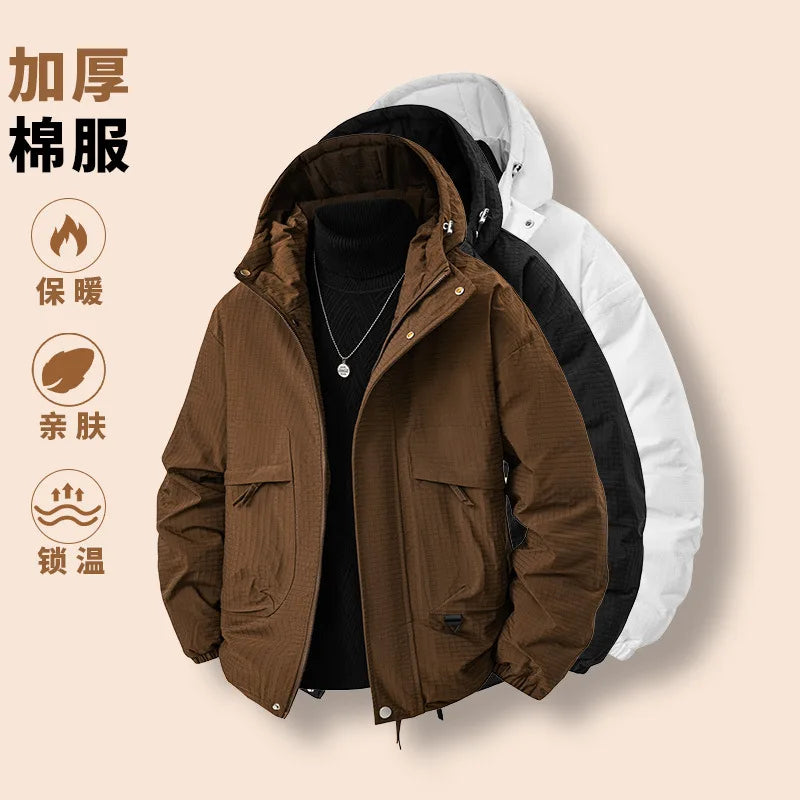 Herren Steppjacke mit Kapuze Winddicht Braun