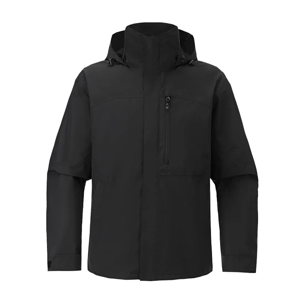 Men's camouflage outdoor jacket with hood and zippered pockets