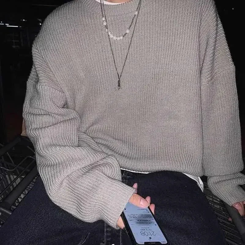 Unisex chunky-knit oversized crew-neck long-sleeve sweater