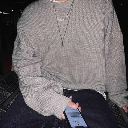 Unisex chunky-knit oversized crew-neck long-sleeve sweater