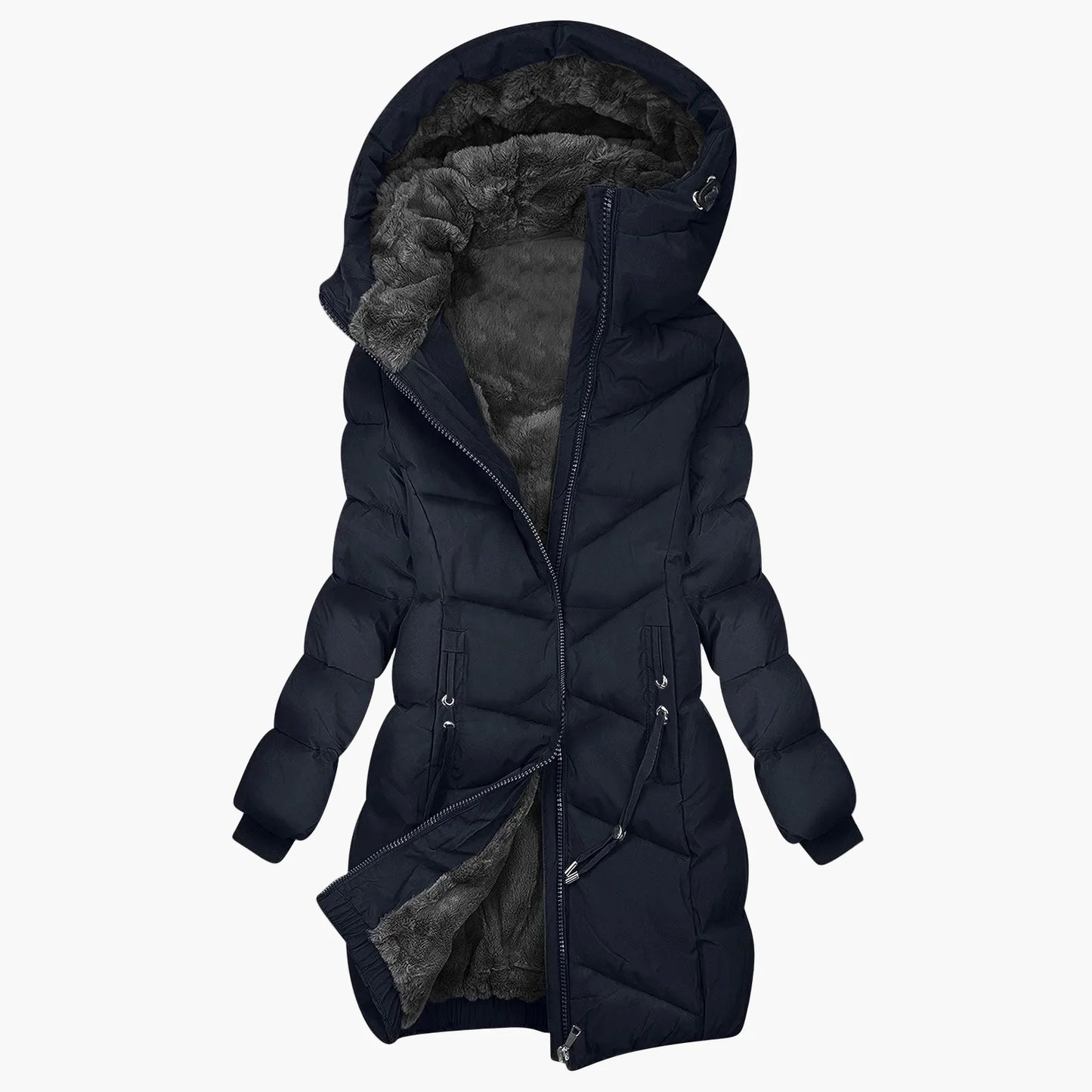 Damen Winter Steppmantel Lang mit Kapuze – Modischer Winddichter Parka für Alltag & Outdoor