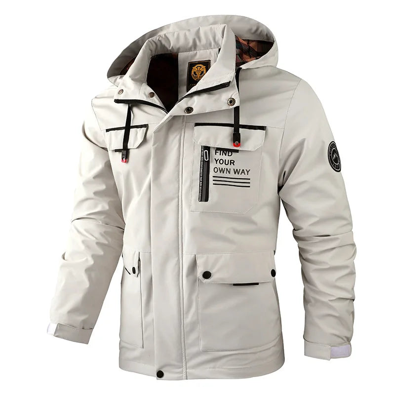 Herren Winterjacke mit Kapuze Winddicht Warm Gefüttert Mehreren Taschen