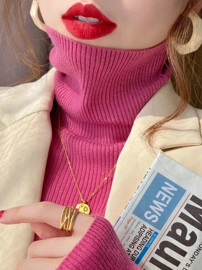 Women's ribbed long-sleeved turtleneck sweater, slim fit
