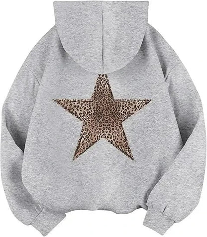 Women's hoodie with leopard star print on the back, oversized hooded sweatshirt