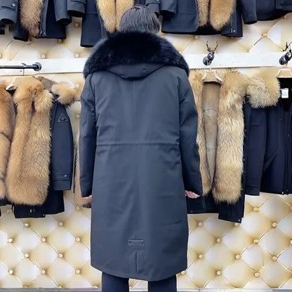 Herren Winterparka mit abnehmbarem Kunstfellfutter Schwarz