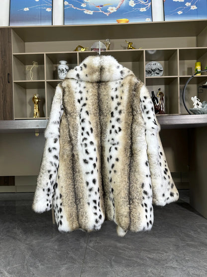 Women's faux fur short coat with leopard print pattern and notched collar