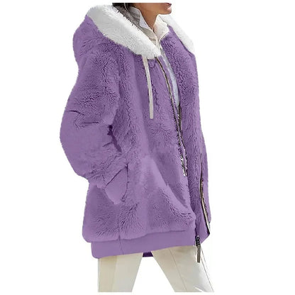 Teddy-Fleece Jacke mit Kapuze und Reißverschluss