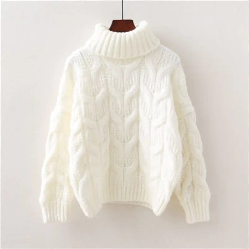 Women's cable-knit turtleneck sweater long sleeves