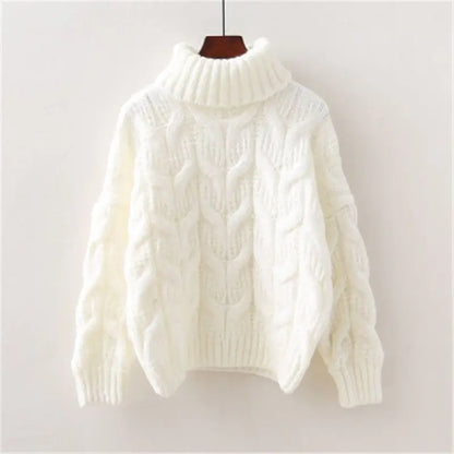 Women's cable-knit turtleneck sweater long sleeves