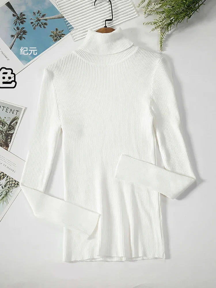 Ribbed women's basic long-sleeved turtleneck sweater