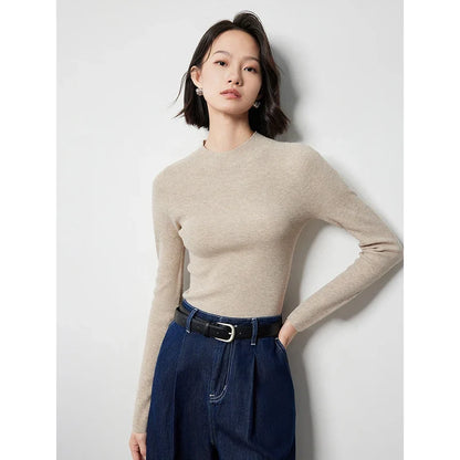 Women's Long-Sleeve Sweater Mock Neck Crew Neck Basic Top in Various Colors