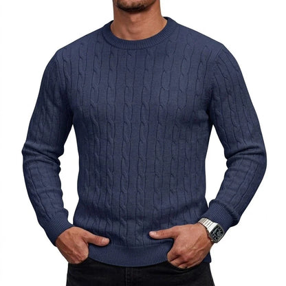 Herren Pullover Rundhals Zopfmuster Langarm Strickpullover