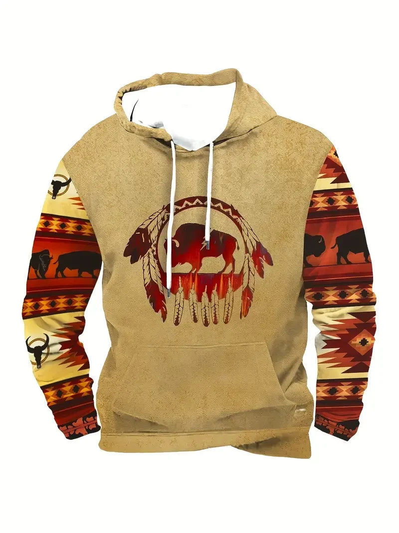 Unisex Kapuzenpullover mit Tiermotiv & Muster Kängurutasche
