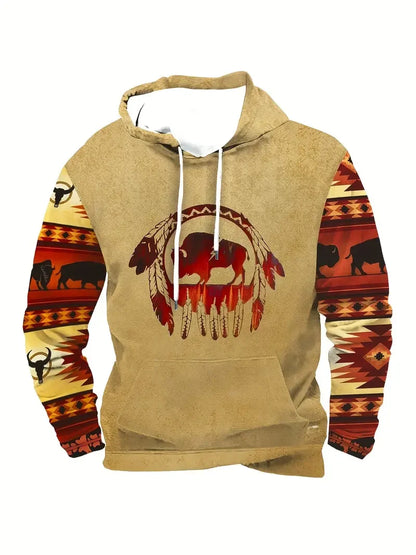 Unisex Kapuzenpullover mit Tiermotiv & Muster Kängurutasche