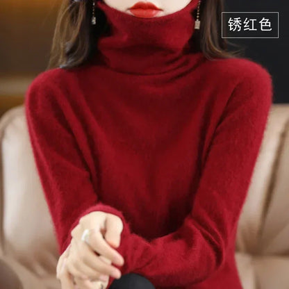 Women's turtleneck sweater with long sleeves - Soft knitted sweater for women