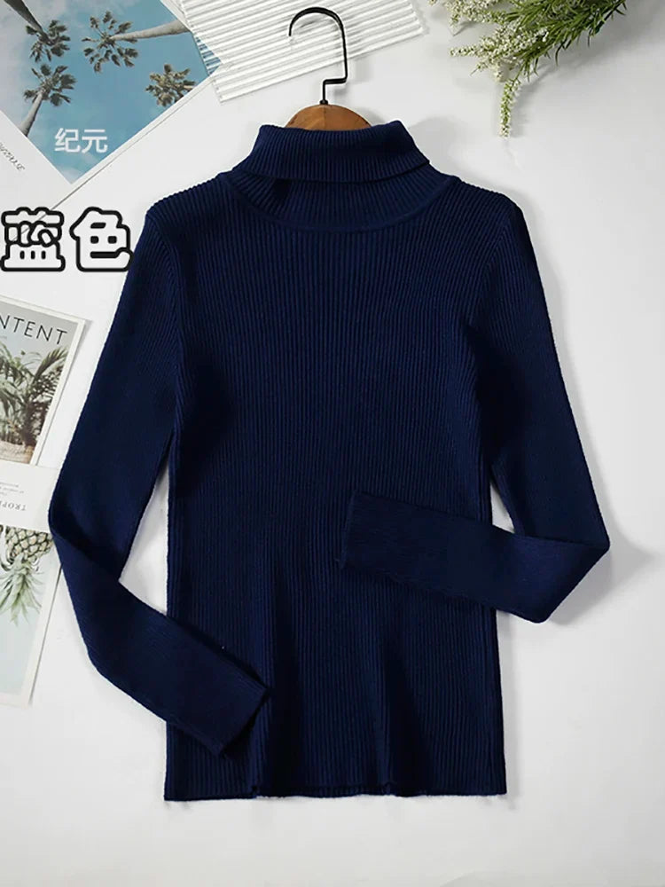 Ribbed women's basic long-sleeved turtleneck sweater