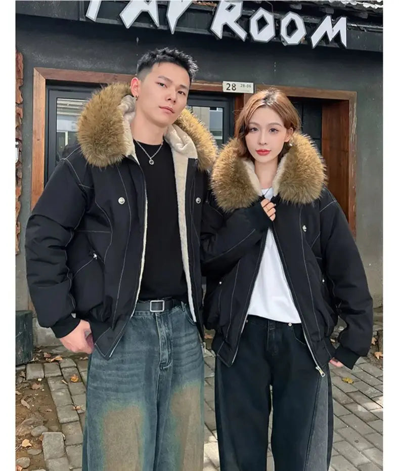 Damen Bomberjacke mit Kapuze und Kunstfellfutter