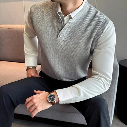 Men's knitted vest collarless pullover vest ribbed sleeveless