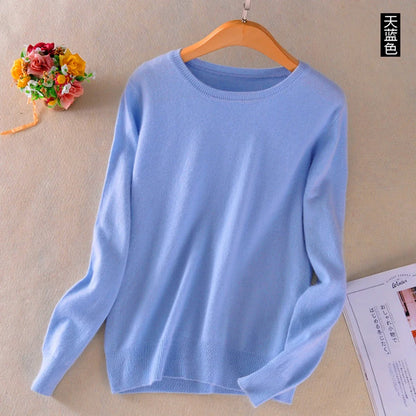 Women's Crew Neck Long-Sleeve Basic Knit Sweater in Many Colors