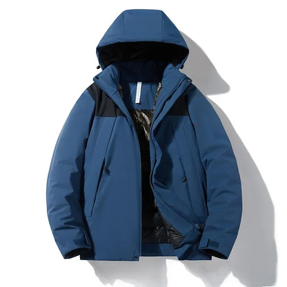 Men's winter jacket with hood - warm outdoor quilted jacket