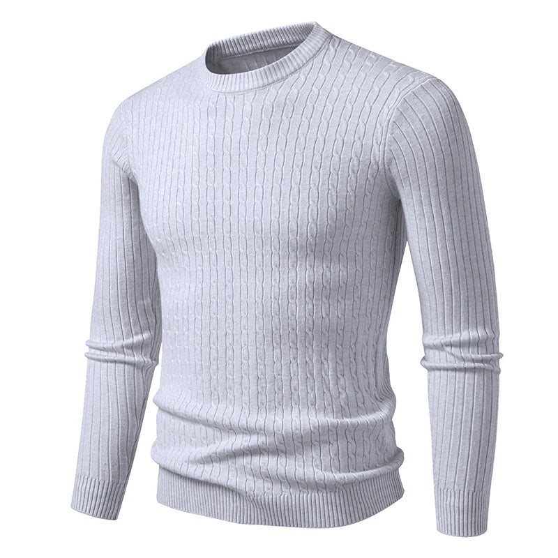 Men's knitted crew-neck cable-knit long-sleeve sweater