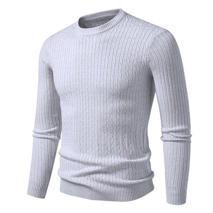 Men's knitted crew-neck cable-knit long-sleeve sweater