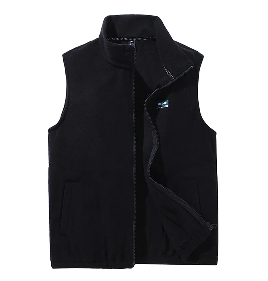 Unisex fleece vest with stand-up collar zipper beige