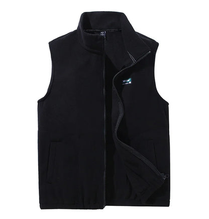 Unisex fleece vest with stand-up collar zipper beige