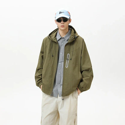 Unisex Leichte Kapuzenjacke Windbreaker mit Reißverschlusstasche