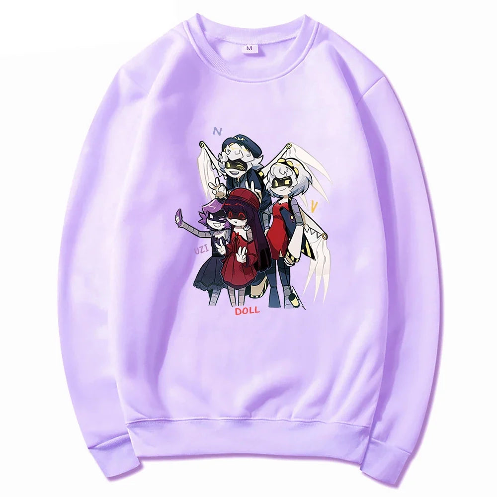 Hoodie mit Kapuze und Anime-Figuren Print Schwarz Unisex
