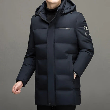 Herren Winter Steppjacke lang mit Kapuze Stehkragen winddicht Grau