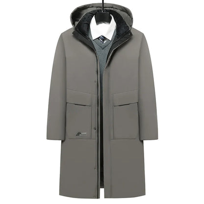 Men's long hooded winter coat, gray