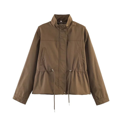 Women's Jacket with Stand Collar and Drawstring Waist