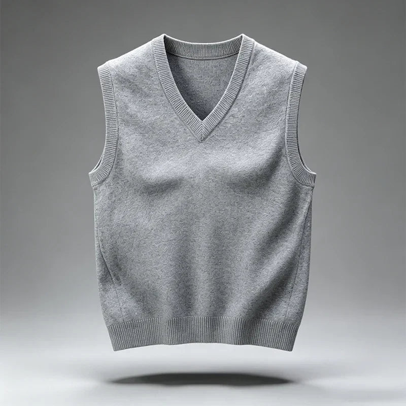 Knitted vest V-neck sleeveless solid color