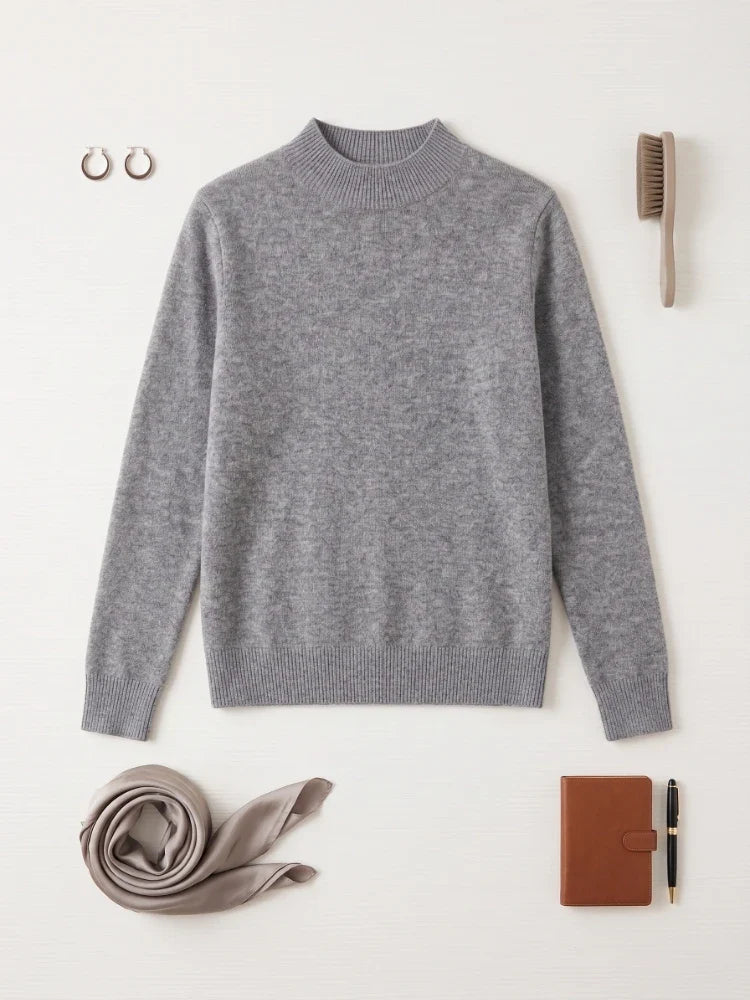 Women's long-sleeve turtleneck basic knitted sweater, high-neck sweater