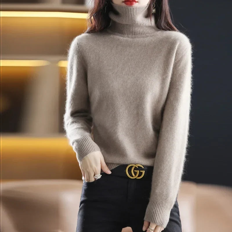 Women's turtleneck sweater long sleeves fine-knit sweater soft material