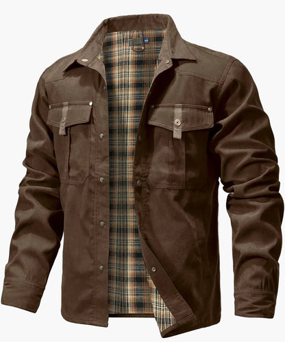 Men's Casual Shirt Jacket Spring Shacket Western Cowboy Style with Flannel Lining and Snap Buttons