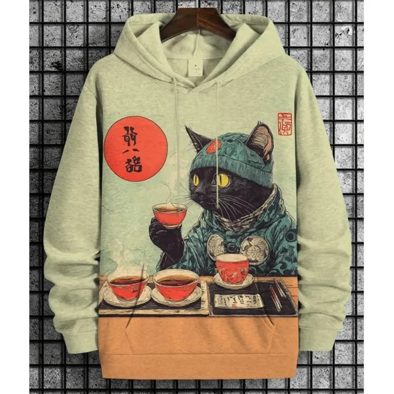 Hoodie with cat print and kangaroo pocket – Various designs