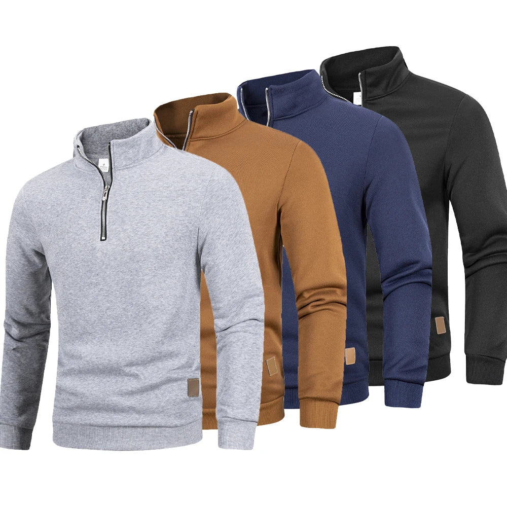 Men's half-zip pullover, stand-up collar, sweatshirt, long sleeve