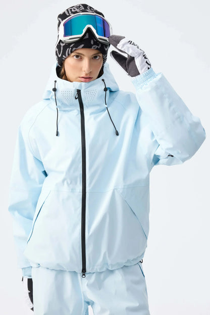 Winter ski jacket with hood and zipper, waterproof outdoor jacket for women