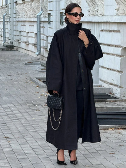 Oversized Damen Trenchcoat mit Gürtel und Stehkragen – Langer lockerer Übergangsmantel