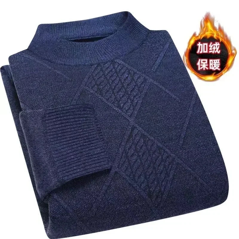 Men's turtleneck knitted sweater with diamond pattern, warm for winter