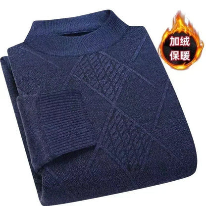 Men's turtleneck knitted sweater with diamond pattern, warm for winter