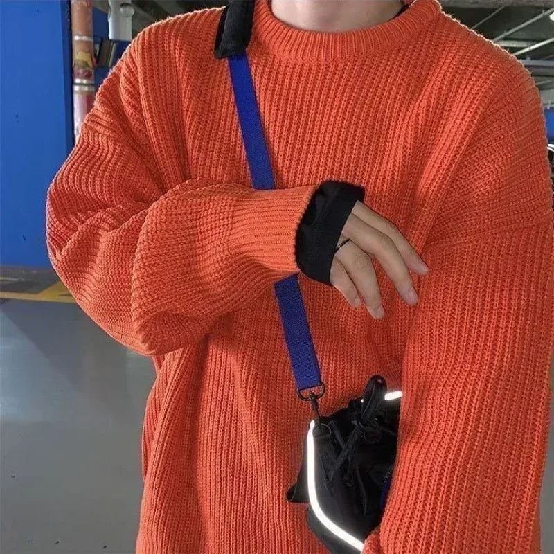 Unisex chunky-knit oversized crew-neck long-sleeve sweater