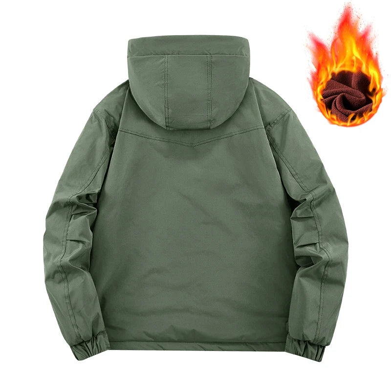Men's hooded winter jacket, lined and warm, green