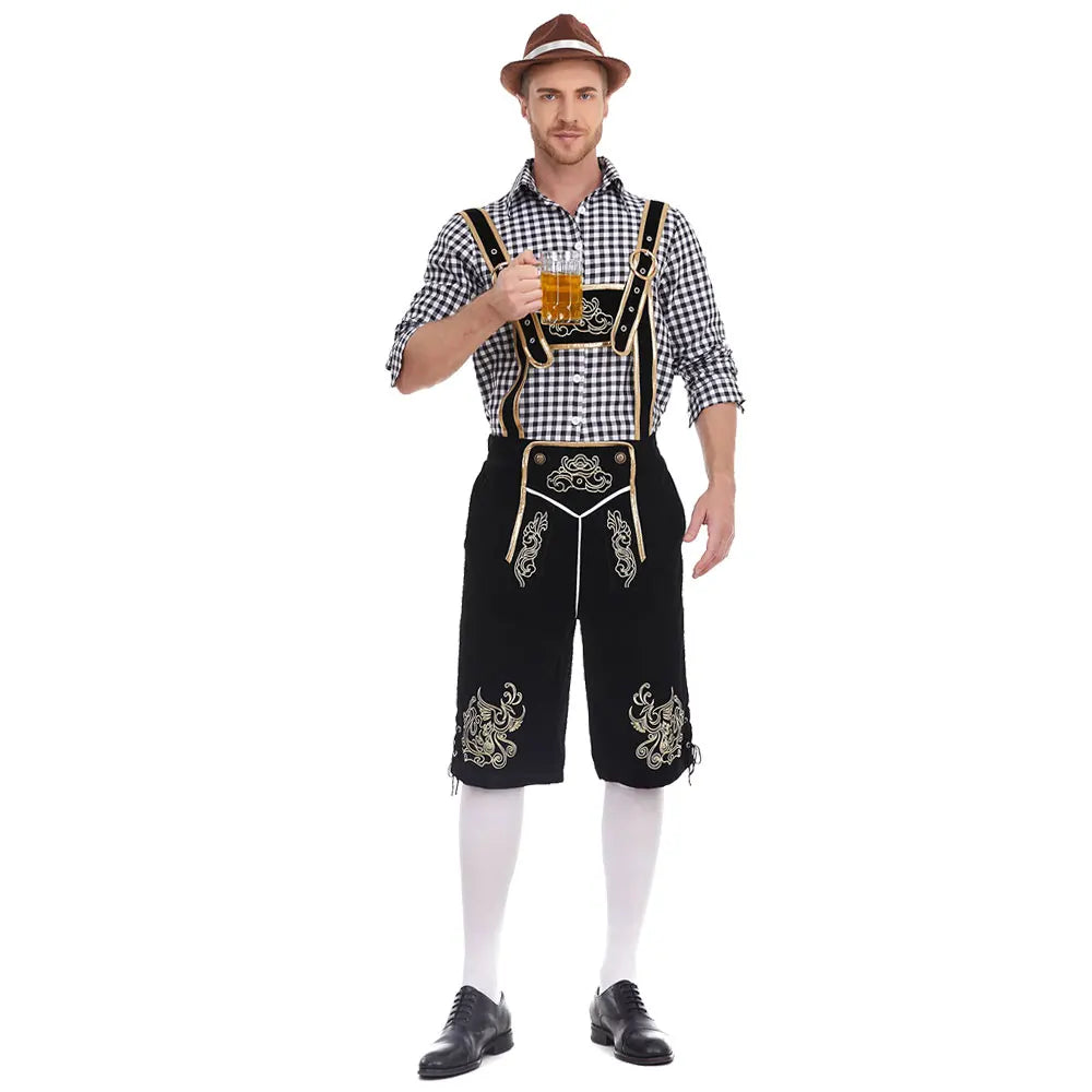 Men’s traditional lederhosen set with checked shirt, Oktoberfest costume