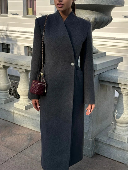Women's long double-breasted coat with wide sleeves