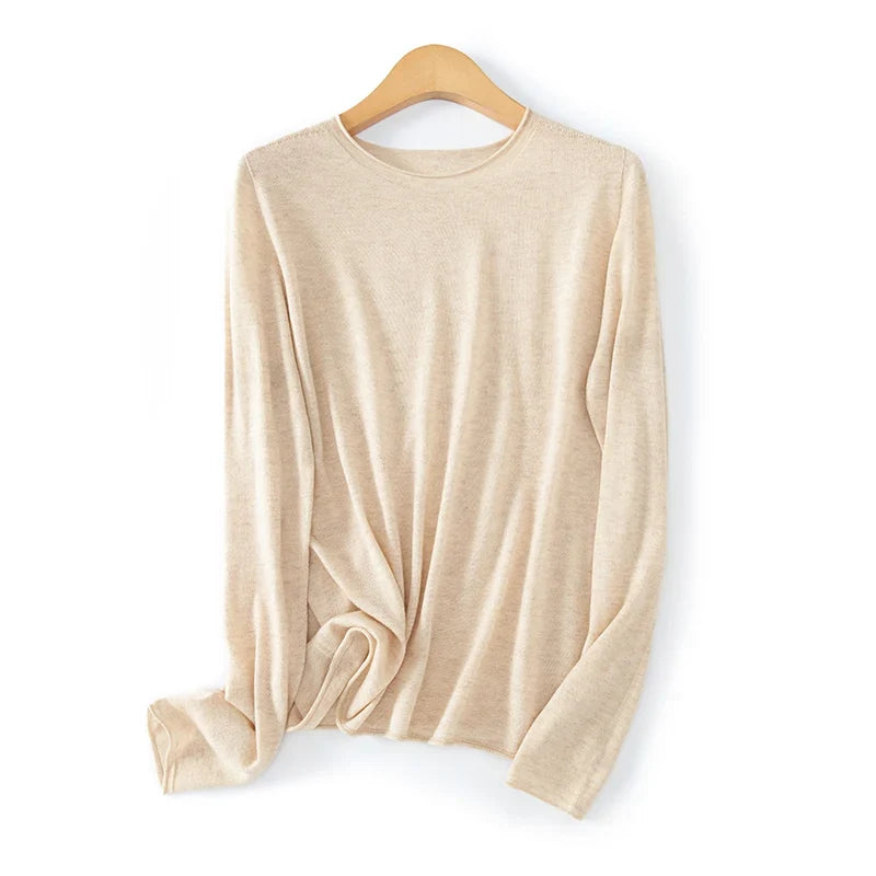 Langarm-Pullover Damen Rundhals Leichtes Material Einfarbig